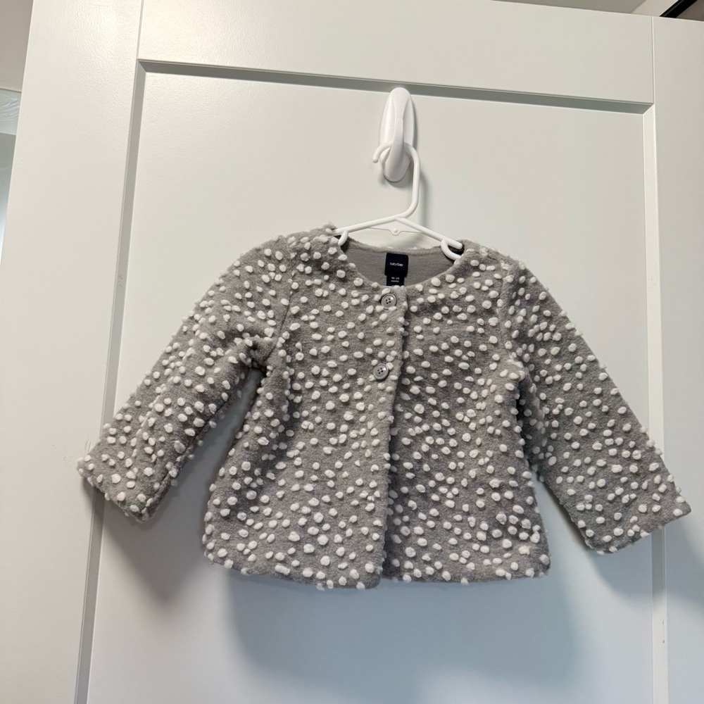 BabyGap Girls Grey Peacoat White Pompom Detail Button Up 12-18 Months